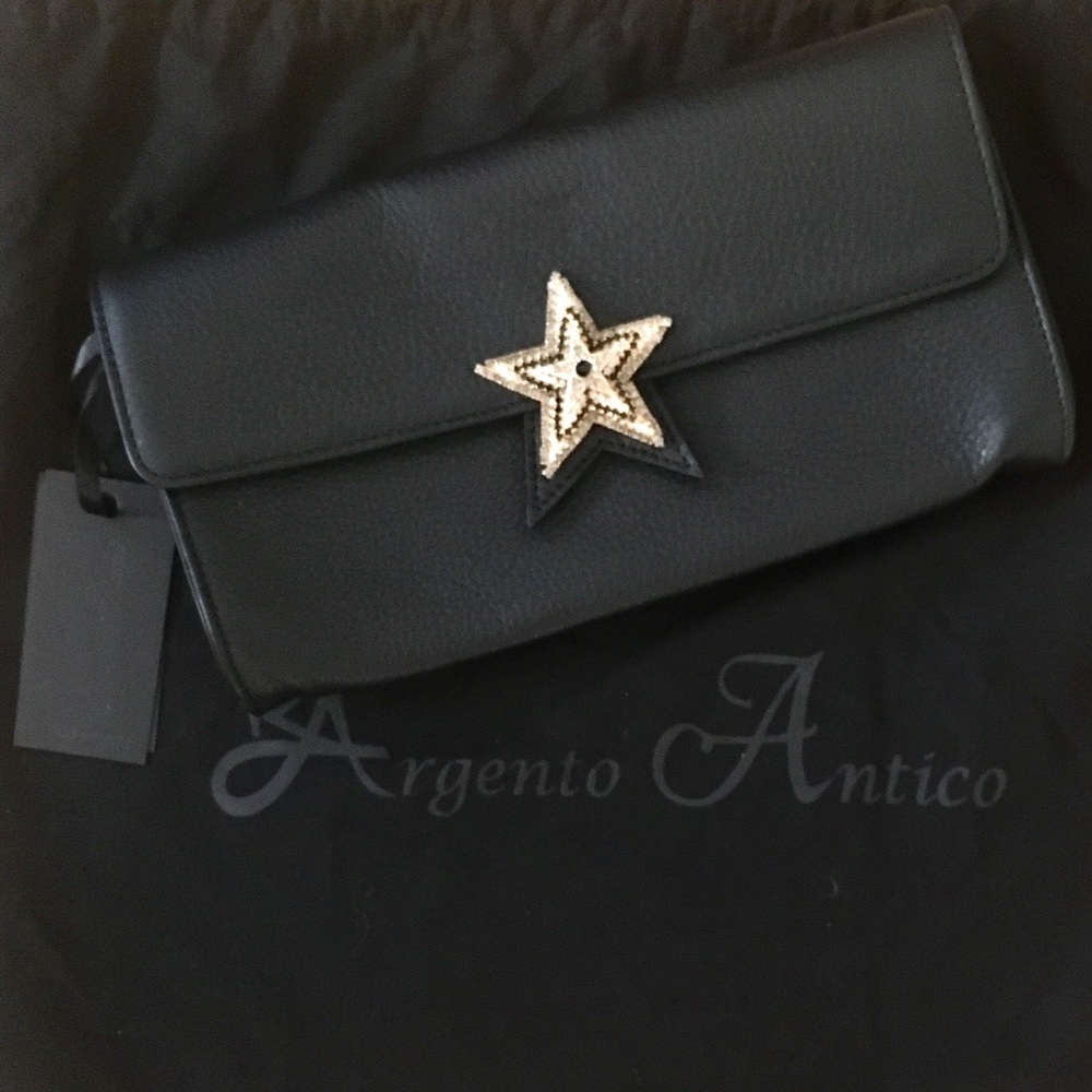 Argento Antico Black soft leather clutch Italy